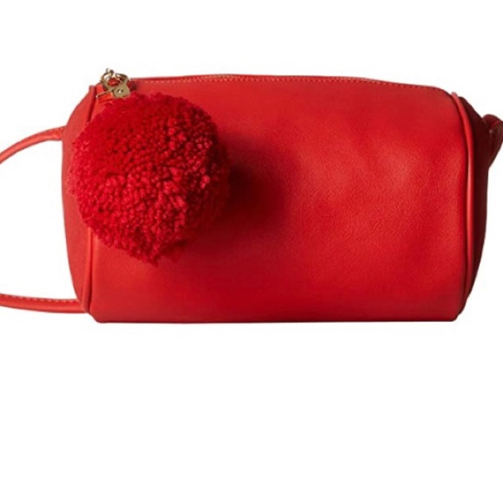 NWOT Ban.do Red Cylinder Bag with Pom Pom